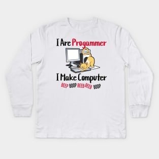 I Are Programmer Beep Boop Cute Programmer Cat Kids Long Sleeve T-Shirt